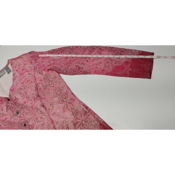 Vtg Liz Claiborne Women Size 10 Blouse 100% Silk Pink Semi Sheer Button Mom Boho - Picture 9 of 13